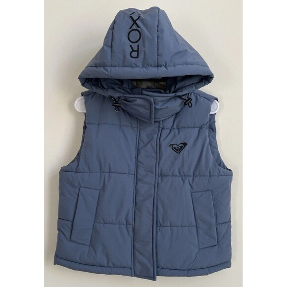Roxy Blue Hooded Water-Resistant Puffer Vest Women’s Small with Pockets - Picture 1 of 9